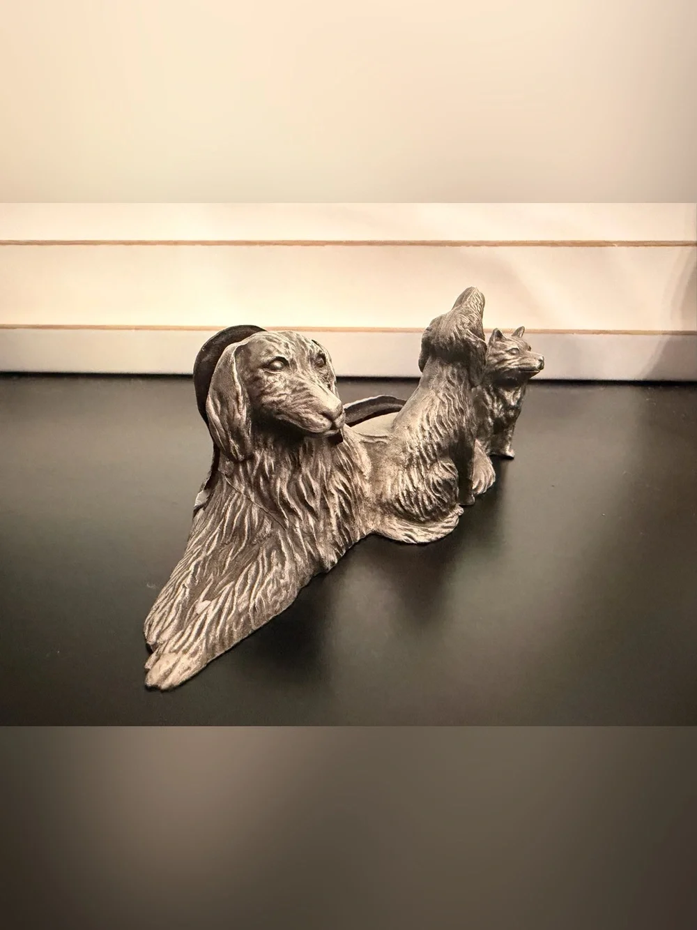 Vintage Pewter Sporting Dogs Business Card Holder & Photo Stand